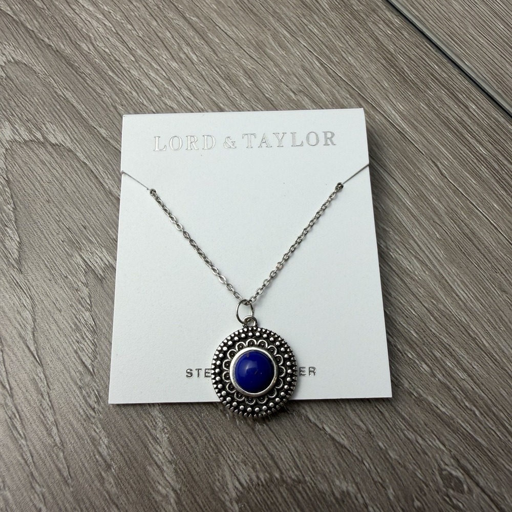 Lord & Taylor‎ Sterling Silver Necklace With Natural Lapis Lazuli Stone New